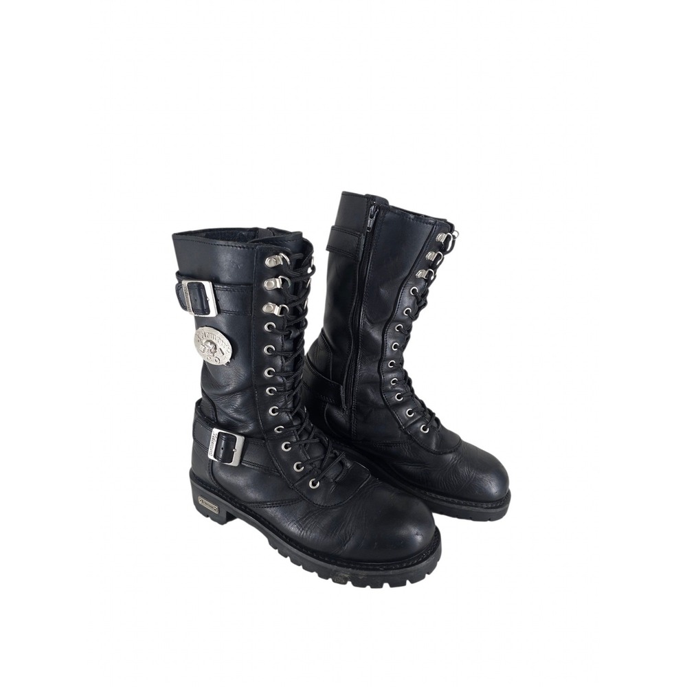 Xelement X19409 Fury Mens 9.5 Black Leather Motorcycle Biker Boots Lace Side Zip